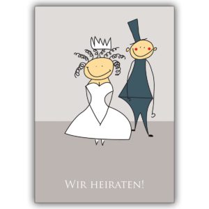 Süße Hochzeitsanzeige mit Brautpaar: Wir heiraten!