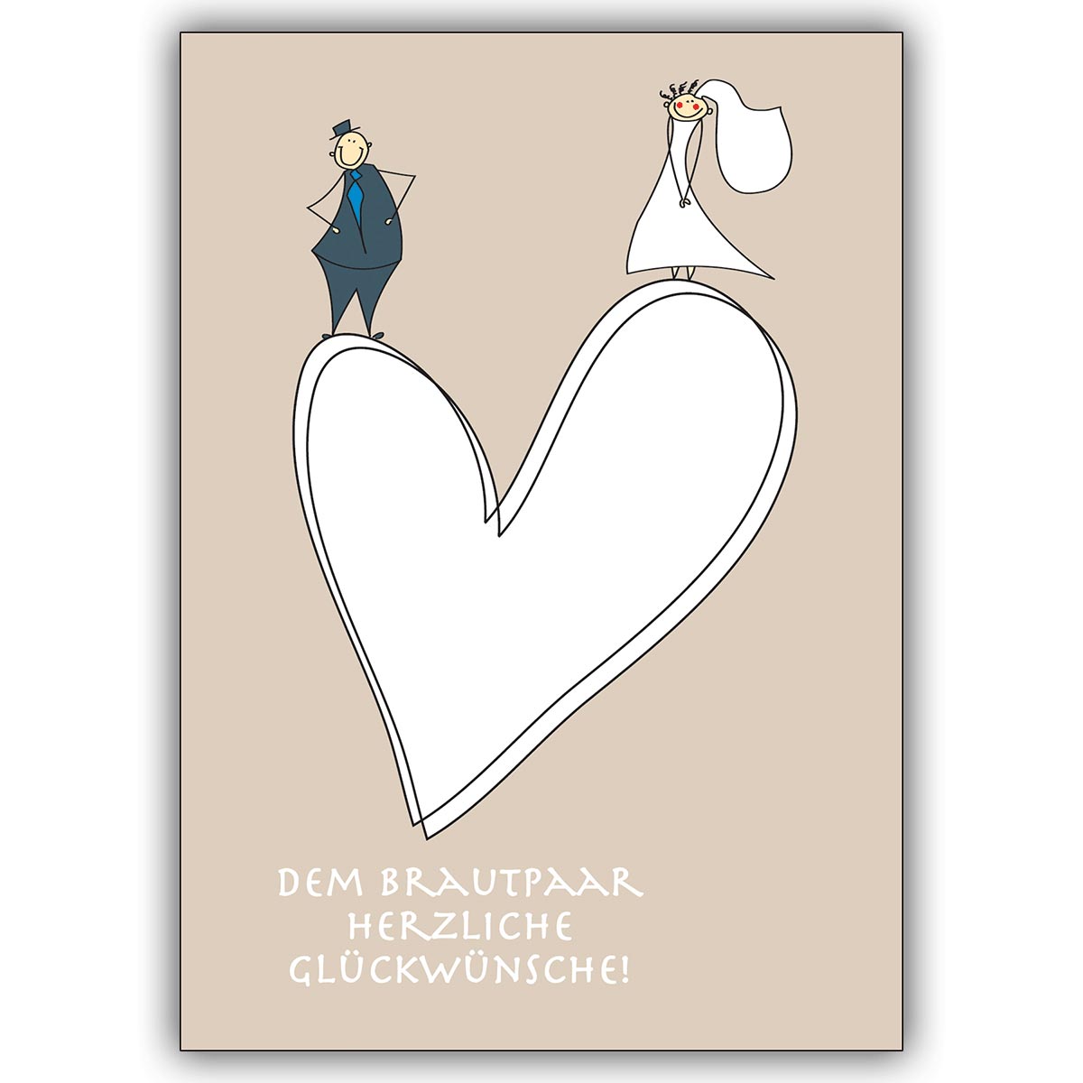 Romantische Hochzeitskarte mit Herz: Dem Brautpaar herzliche Glückwünsche!