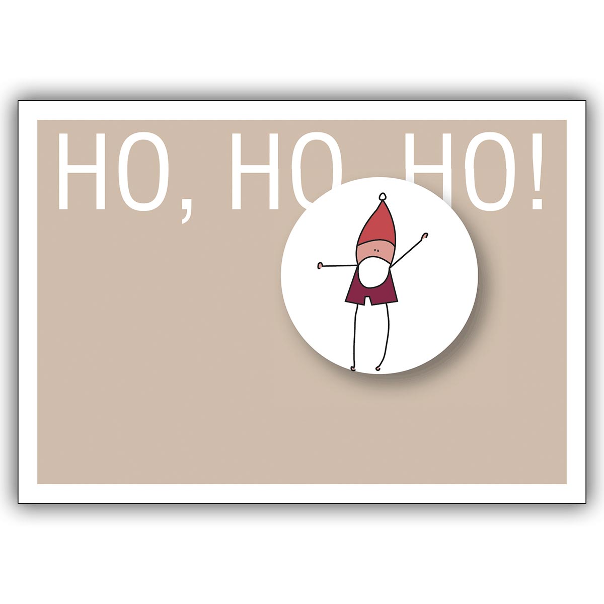 Komische Weihnachtskarte mit dem Weihnachtwichtel: Ho, ho, ho!