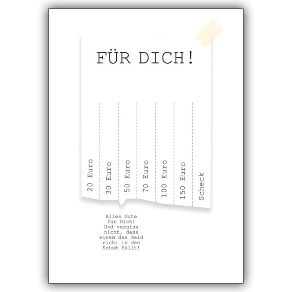 Schöne Geld Geschenkkarte zum Ankreuzen: Für Dich! 20 Euro, 30 Euro, 50 Euro