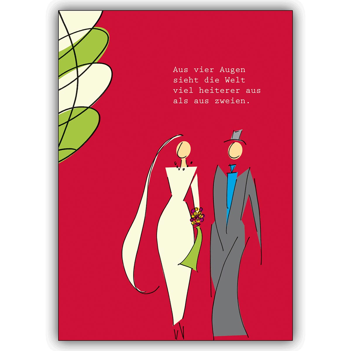 Illustrierte Hochzeits Glückwunschkarte mit Brautpaar und Spruch
