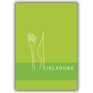Trendige Einladungskarte zum Essen mit Gabel und Messer in knatsch grün