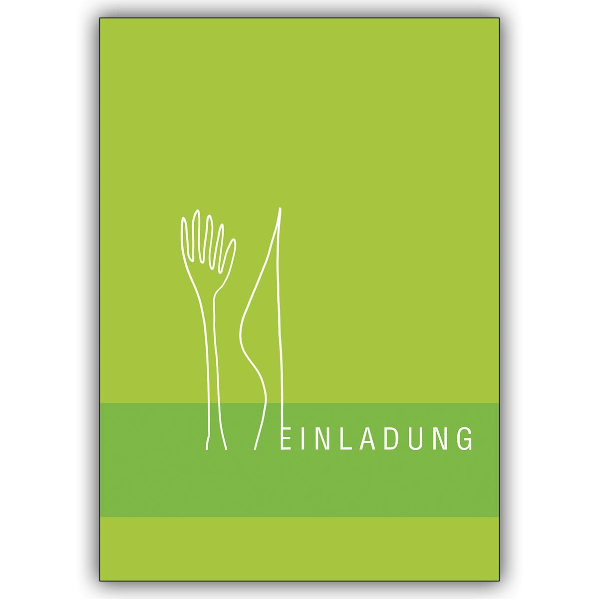 Trendige Einladungskarte zum Essen mit Gabel und Messer in knatsch grün