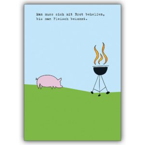 Amüsante Einladungskarte zum Grillen mit Schwein am Grill.