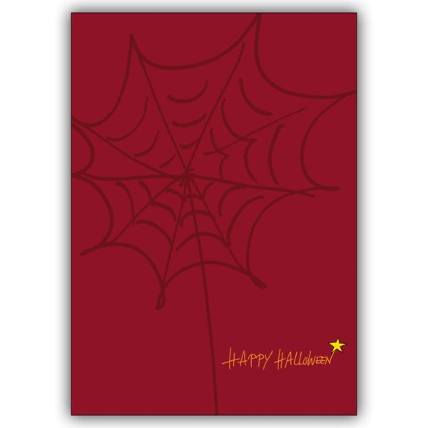 Gruselige Glückwunsch Klappkarte mit Spinnen-Netz: Happy Halloween