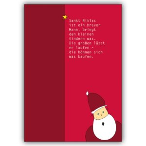 Fröhliche Nikolaus Grußkarte mit Spruch für große Kinder