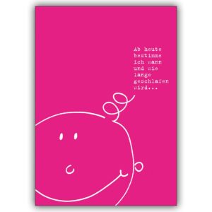 Lustige Babykarte mit illustriertem Frechdachs zur Geburt eines kleinen Mädchen