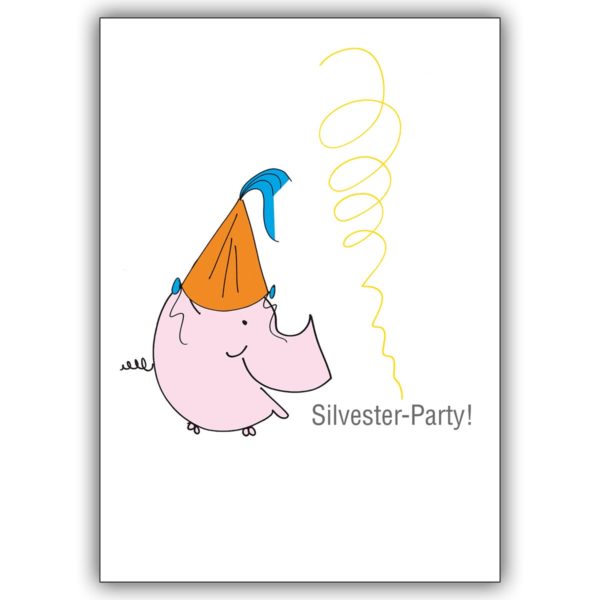 lustige Silvester Einladungskarte mit Party Schwein für Ihre persönliche Neujahrs  Feier.