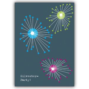 grafische Einladungskarte mit Feuerwerk zur Silvester Party