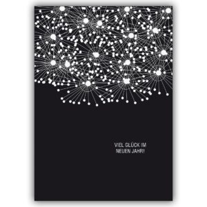 Edle Glückwunschkarte zum neuen Jahr mit diesem Designer Feuerwerk in schwarz weiß