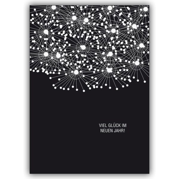 Edle Glückwunschkarte zum neuen Jahr mit diesem Designer Feuerwerk in schwarz weiß