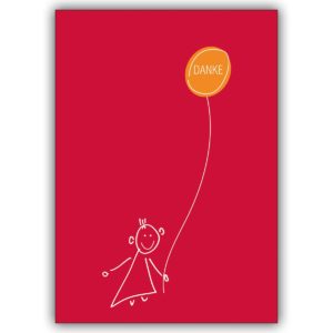 Fröhliche Bedanke-mich Klappkarte mit illustriertem Kind und Ballon
