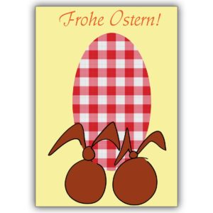Nette Osterkarte mit Hasen vor Vichy Ei: Frohe Ostern