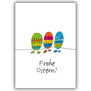Lustige Oster Grußkarte mit bunten Eiern und Spruch