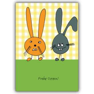 illustrierte Osterkarte mit zwei Osterhasen die Frohe Ostern wünschen