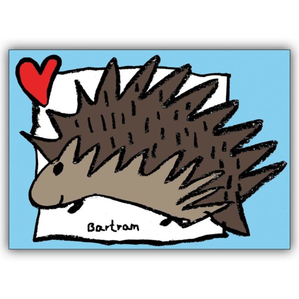 Romantische Liebeskarte mit Tiermotiv: Der Igel mit Herz auch als Valentinskarte