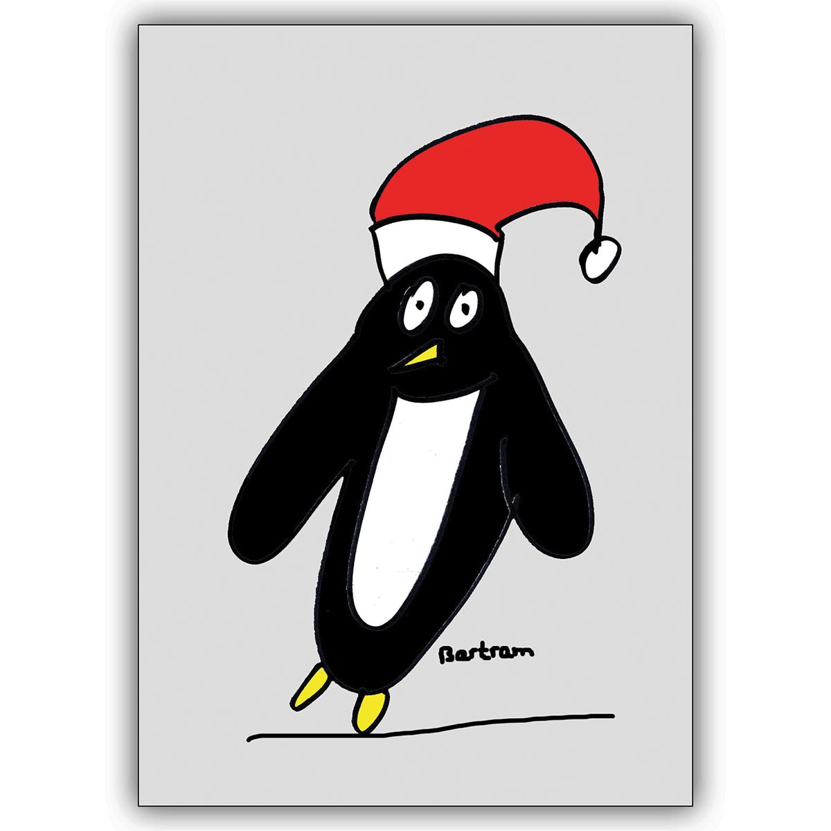 Coole Comic Weihnachtskarte: Der Pinguin mit Nikolaus Mütze