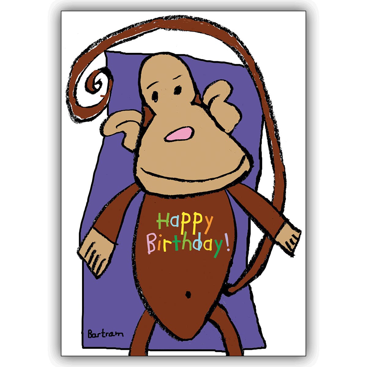 Lustige Geburtstagskarte mit fröhlichem Affen: Happy Birthday