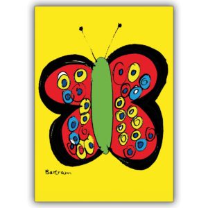 Schöne Geburtstagskarte oder Sommer Grußkarte mit buntem Schmetterling