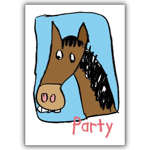 Lustige Einladung zum Geburtstag, zur Party mit Pferd