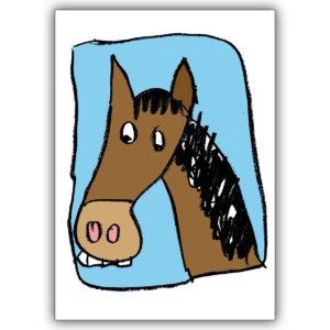 Schöne Gratulations Grußkarte mit lustigem Pferd – nicht nur für kleine Mädchen