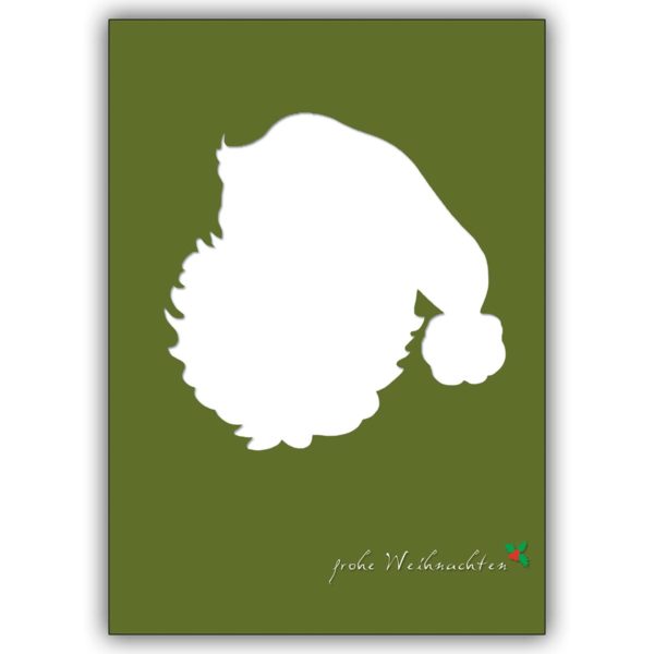 Coole Weihnachtskarte mit Weihnachtsmann Silhouette auf grün: frohe Weihnachten