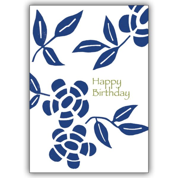 Florale Geburtstags Grußkarte mit blauen Blumen: Happy Birthday
