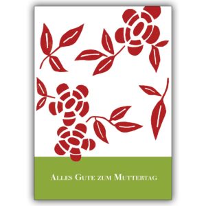 Feine Muttertagskarte mit  Linolschnitt Blumen, rot
