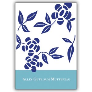 Schöne blaue Linolschnitt Blumenkarte, um an den Muttertag zu denken