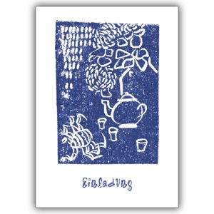 Hübsche Einladungskarte mit blauer Teekanne