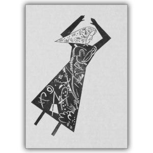 Tolle Linolschnitt Grusskarte in schwarz weiß: Die Tanzende