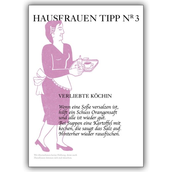Lustige Grusskarte für frisch Verliebte: Hausfrauen Tipp Nr. 3