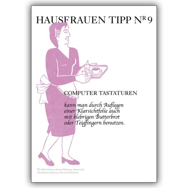 Praktische Hausfrauen Tipp Grusskarte zum Umgang mit der Computer Tastatur