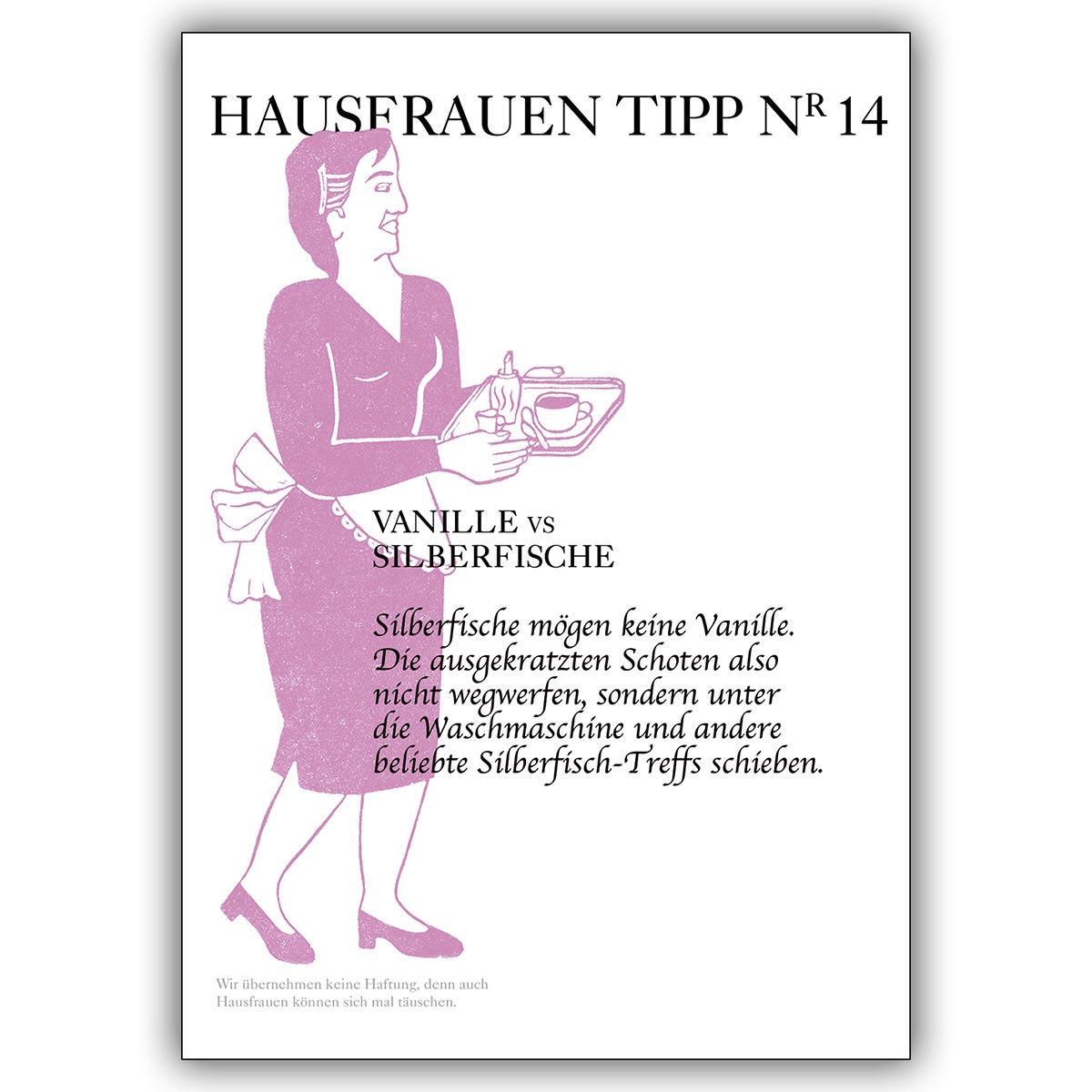 Schlaue Grusskarte gegen ungebetene Gäste mit Hausfrauen Tipp Nr. 14: Silberfisch