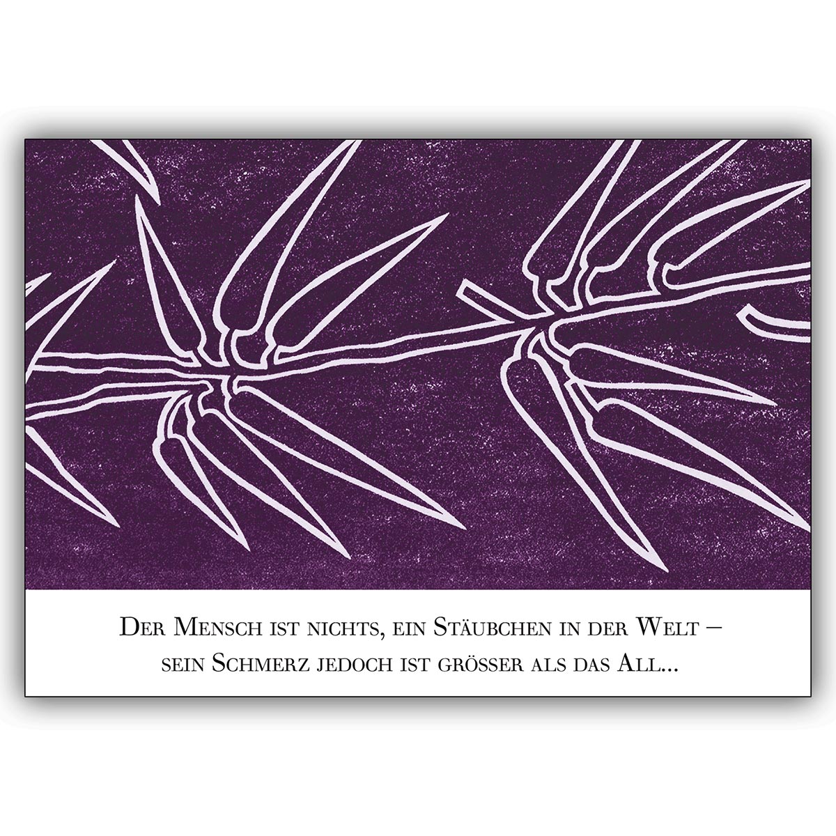 Würdvolle Distel Trauerkarte mit Trauerspruch in violett als Kondolenzkarte