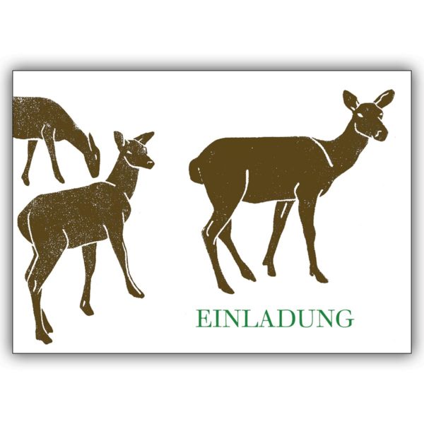 Elegante Einladungskarte mit Rehen zur Jagd, zum Wildessen oder zum Wald Spaziergang