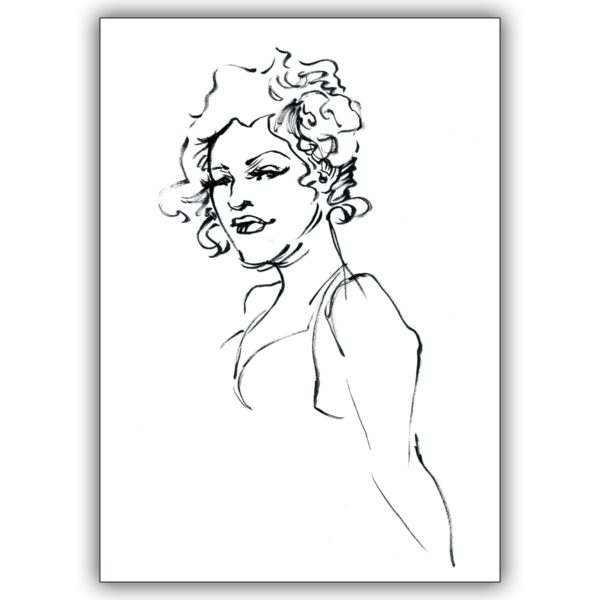 Künstlerische Karte mit Burlesque-Tänzerin, Trixee Sparkel, in eleganter Pose