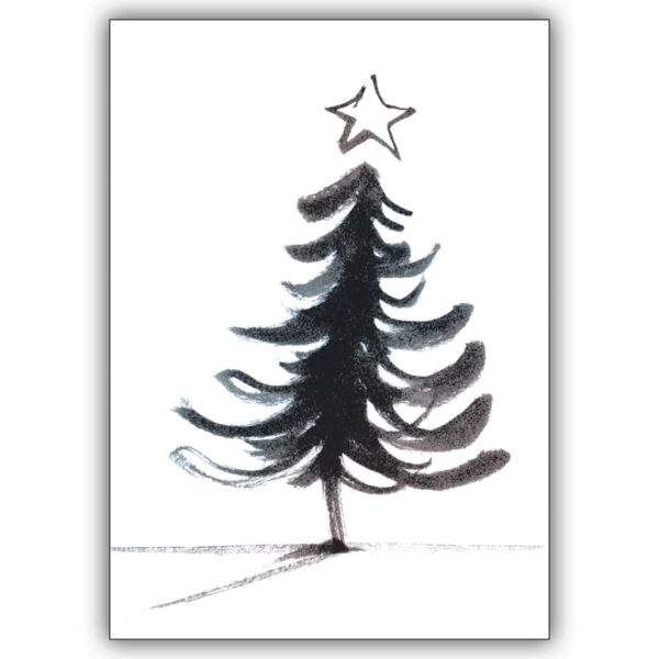Elegante Weihnachtskarte mit Weihnachtstanne in edlem grau