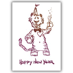lustige Neujahrskarte mit fröhlichem Tiger: Happy New Year