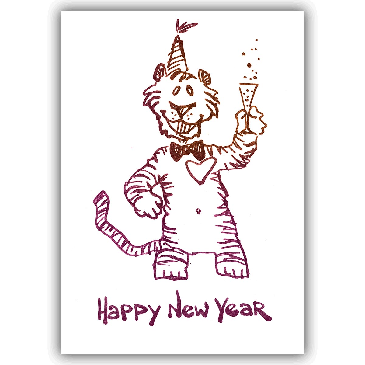 lustige Neujahrskarte mit fröhlichem Tiger: Happy New Year