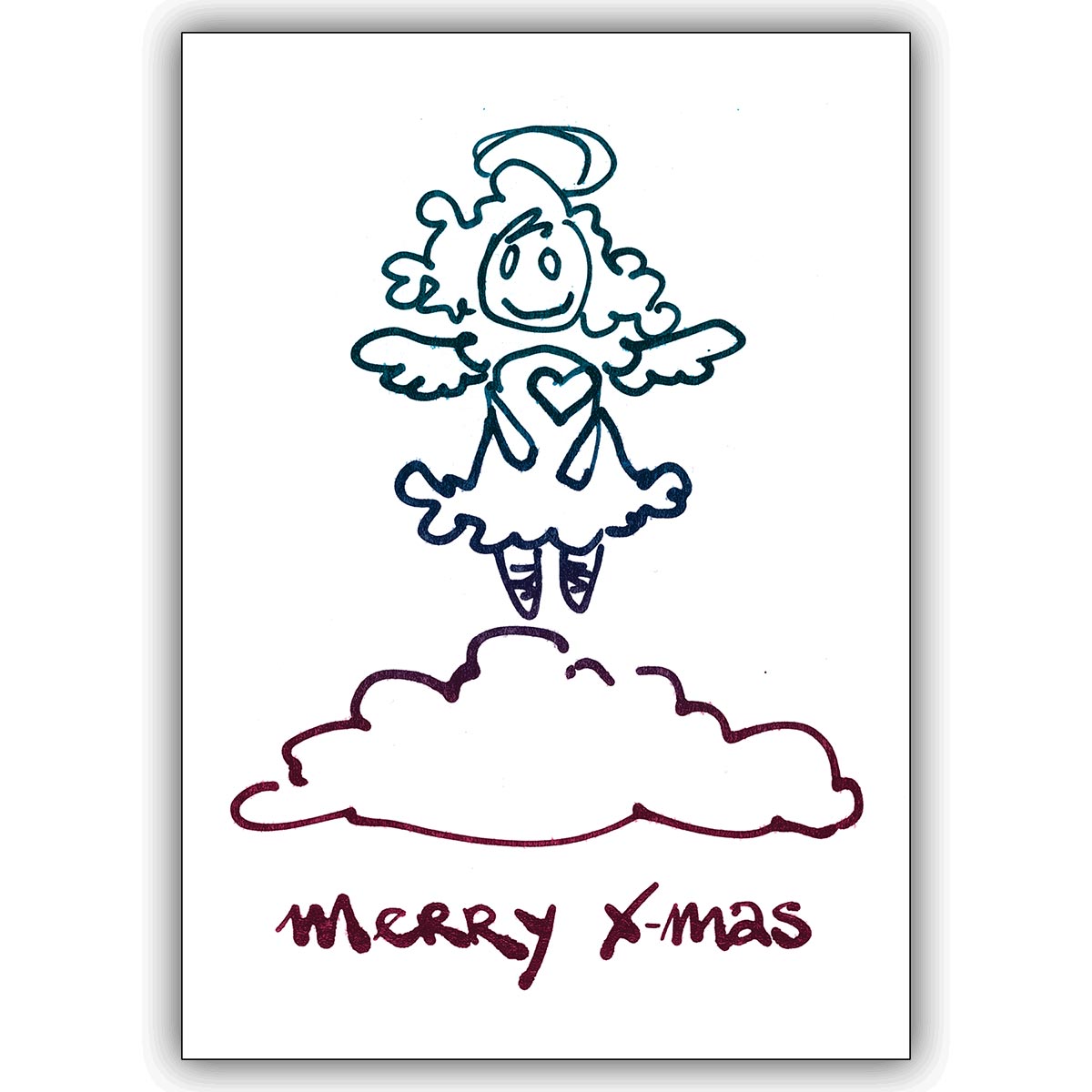 Süße Weihnachtskarte: Merry Xmas wünscht der Rauschgoldengel