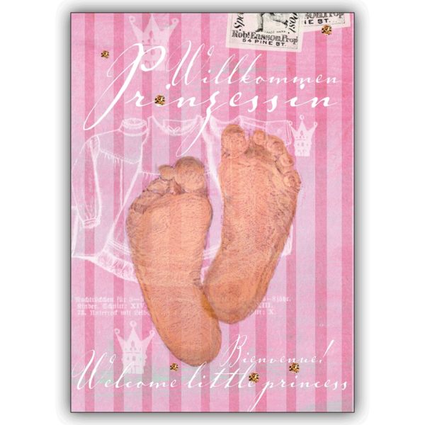 Wunderschöne rosa Baby, Geburts Gratulationskarte: Willkommen Prinzessin