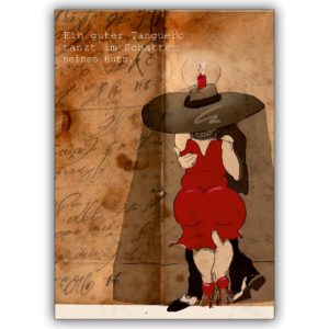 Schöne Tango Liebeskarte: Ein guter Tanguero tanzt im Schatten seines Huts.