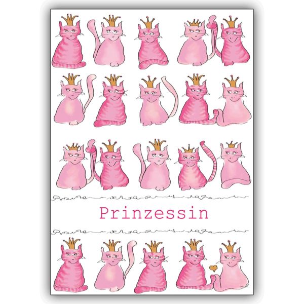 Schöne Prinzessinnen Grußkarte mit rosa gekrönten Katzen