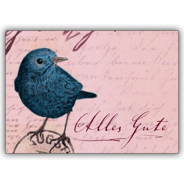 Hinreißende, nostalgische Vintage Grußkarte mit Vogel um Alles Gute zu wünschen