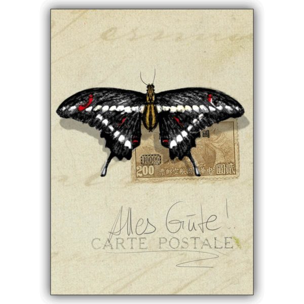 Elegante Schmetterlings Vintage Grußkarte: Alles Gute!