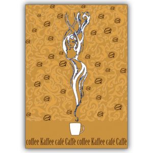 Köstliche Grußkarte mit Kaffee Fee für Liebhaber des aromatischen Getränkes