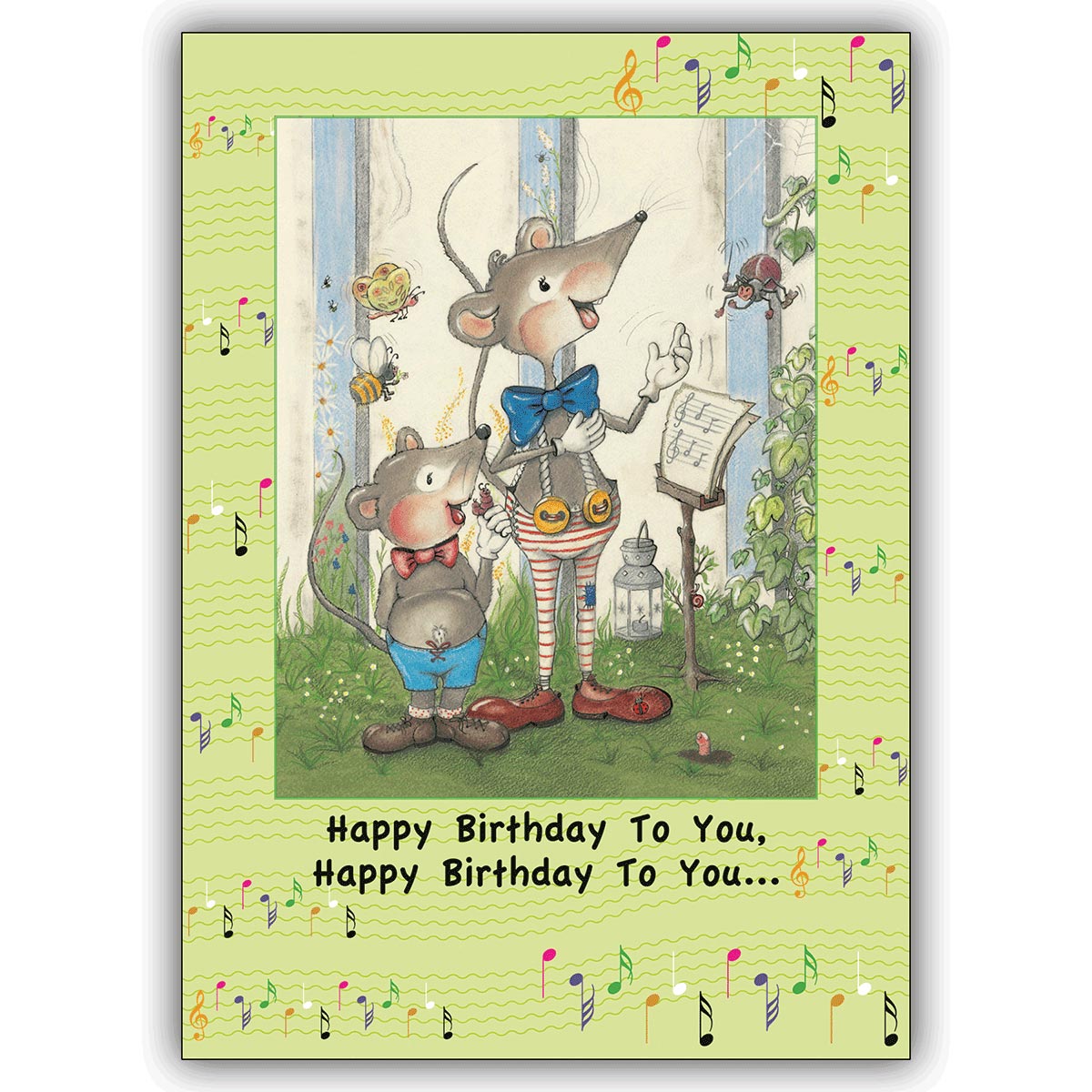 Fröhliche Geburtstagskarte: Happy Birthday mit singende Mäusen (kein Sound!)