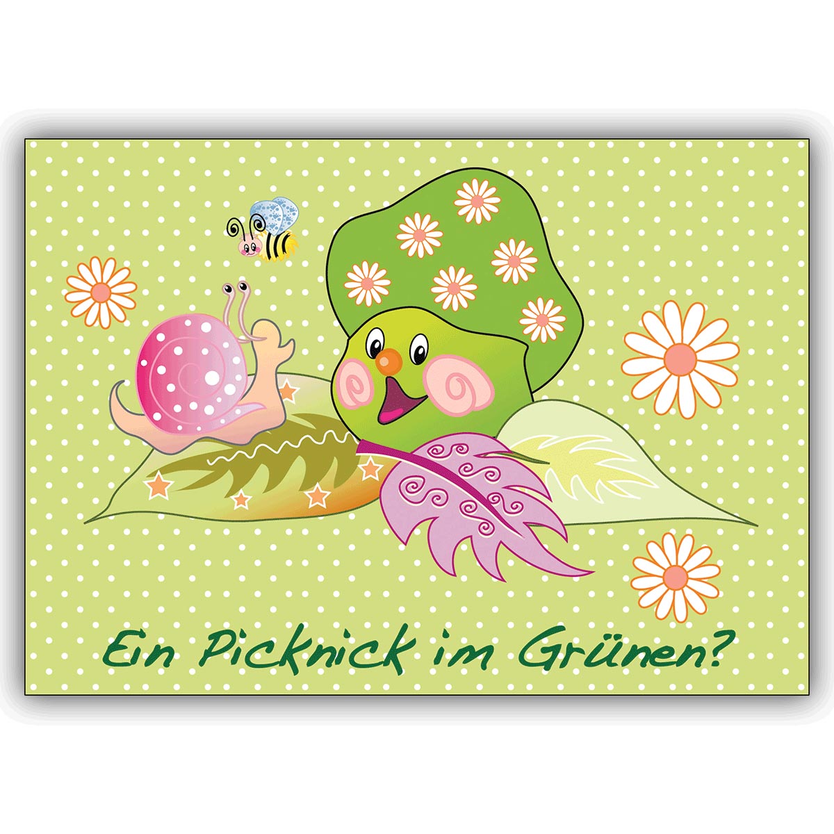 Niedliche Glückspilz Einladungskarte: Ein Picknick im Grünen?