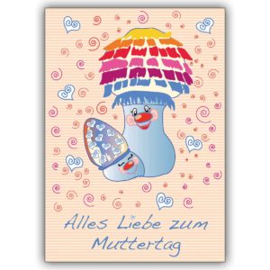 Wunderschöne Muttertagskarte: Glückspilze wünschen alles Gute zum Muttertag